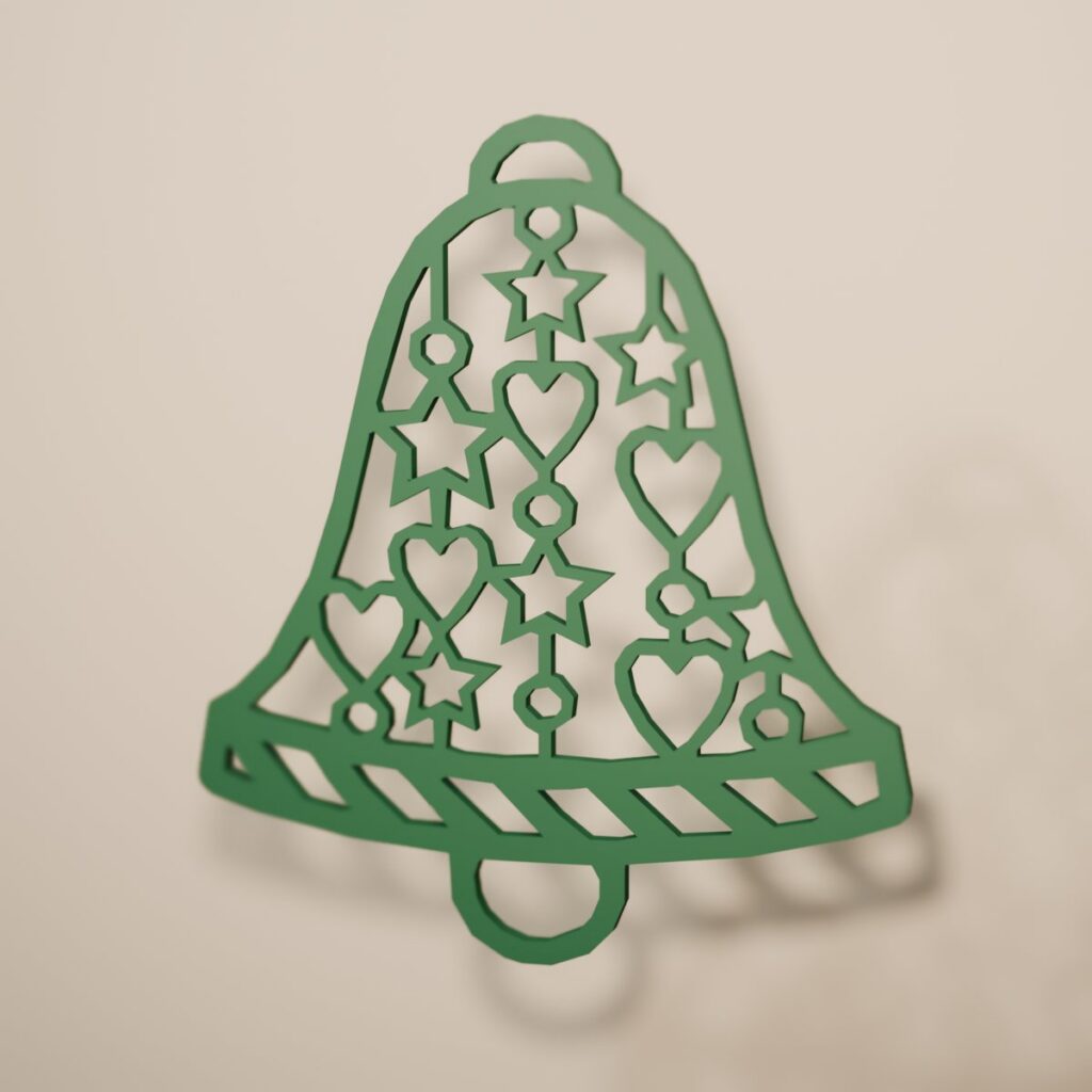 Campana Corazones de filigrana en color verde abeto, adorno navideño para colgar