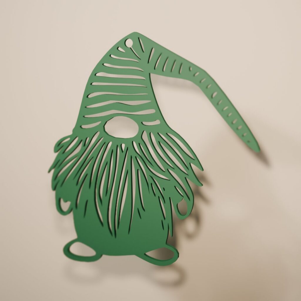Gnomo Bigotes de filigrana en color verde abeto, adorno navideño para colgar